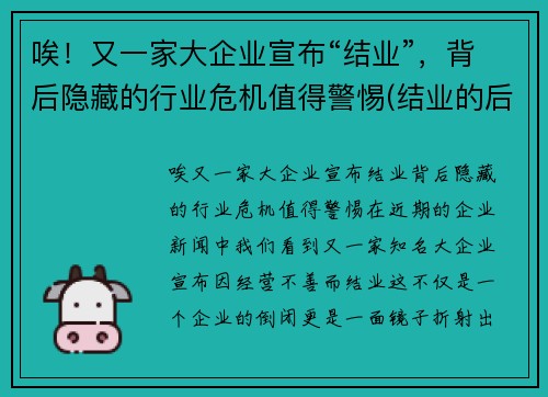唉！又一家大企业宣布“结业”，背后隐藏的行业危机值得警惕(结业的后果)