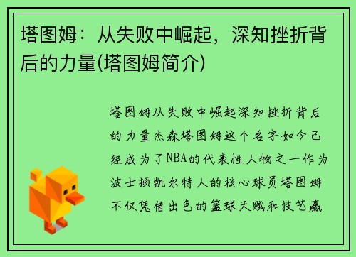 塔图姆：从失败中崛起，深知挫折背后的力量(塔图姆简介)