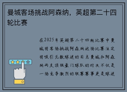 曼城客场挑战阿森纳，英超第二十四轮比赛