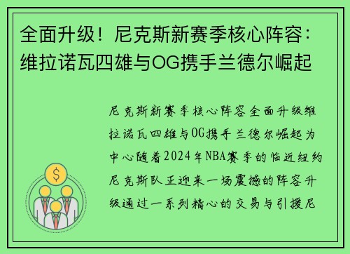 全面升级！尼克斯新赛季核心阵容：维拉诺瓦四雄与OG携手兰德尔崛起