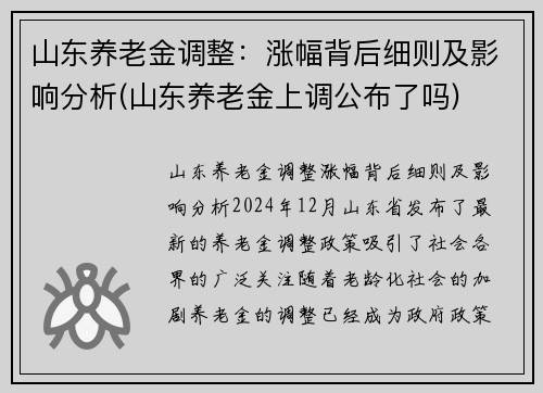 山东养老金调整：涨幅背后细则及影响分析(山东养老金上调公布了吗)